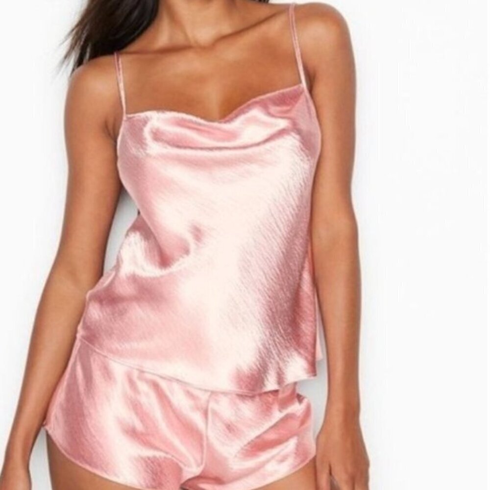 VS Victorias Secret Pink Cowl-neck Satin Cami Shorts Set XS